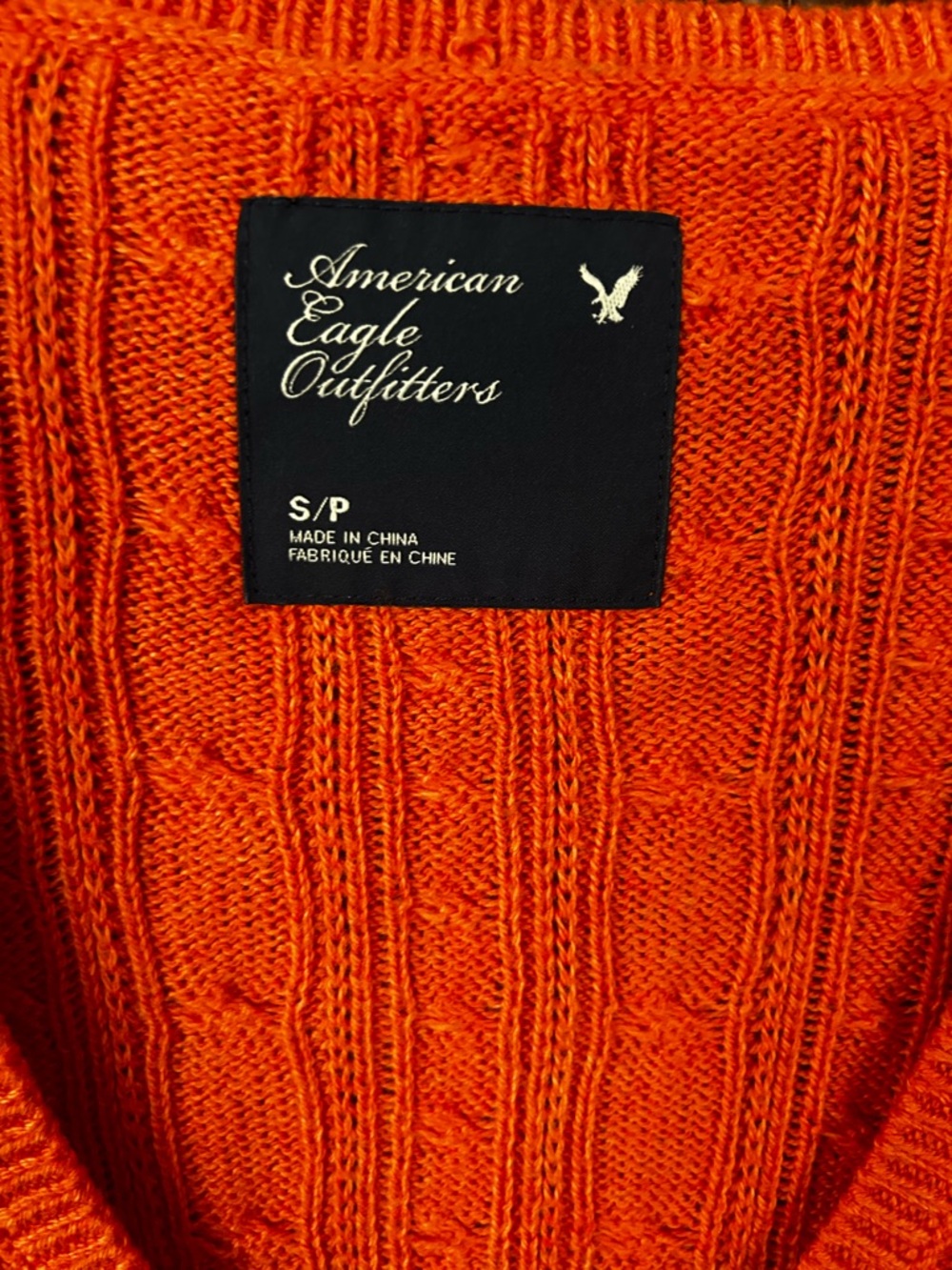American Eagle Outfitters Orange Cable-Knit V-Neck Sweater - Picture 3 of 5